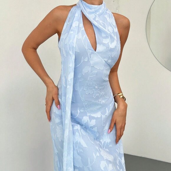 Sky Blue Elegant Women's Romantic A-Line Flared Dress - Picture 10 of 10